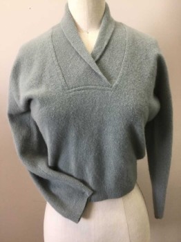 Womens, Sweater, ANGOLURA, Sage Green, Wool, Solid, S, Pullover, Shawl Collar, V-neck,