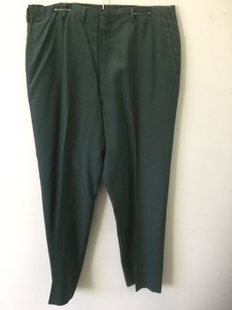 Mens, Pants, N/L, Forest Green, Wool, Solid, Ins:30, W:36, Flat Front, Zip Fly, Belt Loops, Slim Tapered Leg,