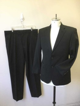 Mens, Suit, Jacket, HUGO BOSS, Black, Viscose, Acetate, Solid, 40S, 2 Button Single Breasted, 1 Welt Pocket, 2 Pockets with Flaps