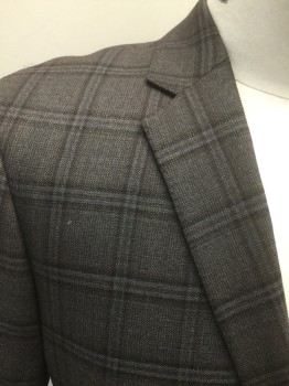 Mens, Sportcoat/Blazer, TODD SNYDER, Brown, Dk Brown, Black, Wool, Plaid, 42L, Single Breasted, Collar Attached, Notched Lapel, 3 Pockets, 2 Buttons,