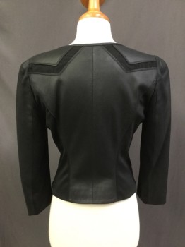 Womens, Casual Jacket, BEBE, Black, Synthetic, S, Faux Suede with Fishnet Panels. V. Neck, Silver Zipper Front, 3/4 Sleeves