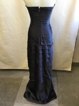 Womens, Evening Gown, BCBG, Dk Gray, Polyester, Spandex, Solid, 2, Horizontal Bandage-like, Braided Work at Cleavage, Strapless, Black Fine Net Lining,  Zip Back,