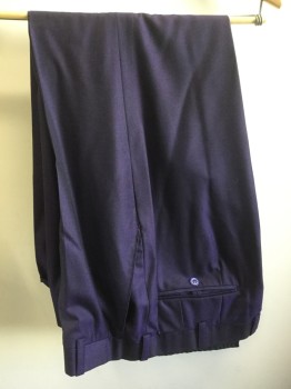 HIGH SOCIETY, Dk Purple, Wool, Flat Front, Button Tab,