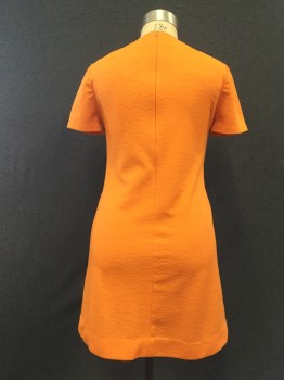 MTO, Orange, Polyester, Solid, Textured Floral/half Circle, Short Sleeves, Crew Neck, Zip Back, Knee Length (small Smudge Spot Above Left Breast)