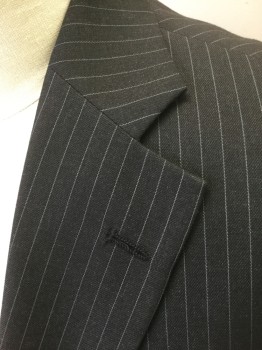 HAGGAR, Dk Gray, White, Polyester, Rayon, Stripes - Pin, Dark Gray with White Pinstripes, Single Breasted, Notched Lapel, 2 Buttons, 3 Pockets, Solid Black Lining