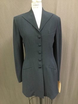 Womens, Blazer, RICHARD TYLER, Navy Blue, Viscose, Solid, 8, Single Breasted, 5 Self Covered Buttons, 3 Pockets, Pointed Shawl Lapel, Long Length,