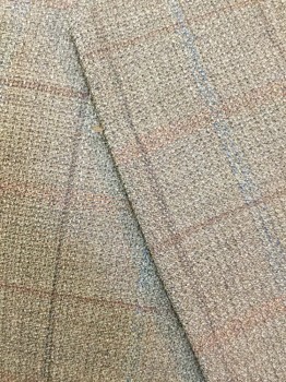 Mens, Sportcoat/Blazer, PRONTO UOMO, Taupe, Brown, Wool, Plaid-  Windowpane, 40 R, Notched Lapel, Collar Attached, 2 Buttons,  3 Pockets,