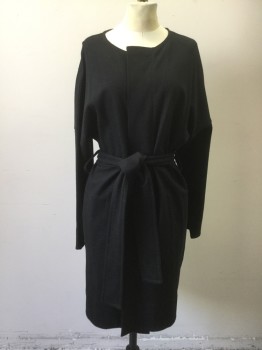 COS, Black, Wool, Cotton, Solid, Overlap Front, Interior Tie, Dropped L/S, Self Belt, 2 Pockets