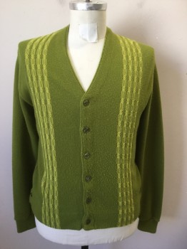 ARENA, Olive Green, Yellow, Lt Green, Acrylic, Stripes - Vertical , Ribbed Knit Cuff/Back Waist, Buttons at Side Waist,