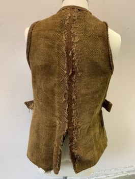 N/L MTO, Brown, Tobacco Brown, Cotton, Solid, Heavy Twill Velveteen, Very Aged, with Fraying Edges, Knotted Leather Buttons at Front (Missing Some), 2 Faux Pockets, Patches Throughout, Historical Fantasy Made To Order, Peasant