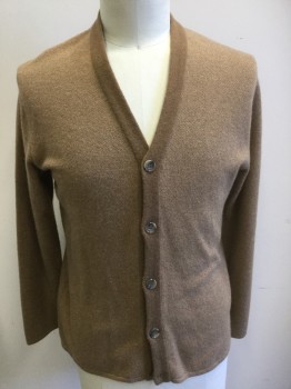 Mens, Cardigan Sweater, N/L, Tan Brown, Lt Brown, Acrylic, 2 Color Weave, 42, Large, 5 Buttons, Light Brown Edge Detail