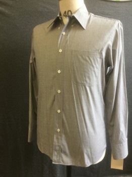 BILLY REID, Gray, White, Cotton, Dots, Button Front,  Collar Attached, Long Sleeves, Button Down Collar, Left Chest Collar