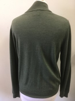 Womens, Pullover, SAKS FIFTH AVENUE, Moss Green, Off White, Wool, Solid, M, Knit, Mock Turtle Neck, 1/4 Zip Front, L/S, Off-White Edge To Cuffs & Waistband