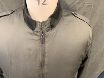 Mens, Casual Jacket, STRUCTURE, Dk Olive Grn, Polyester, Solid, XL, Zip Front, Ribbed Knit Stand Collar, Snap Epaulets, 2 Pockets, Long Sleeves, Ribbed Knit Waistband/Cuff, Light Fill