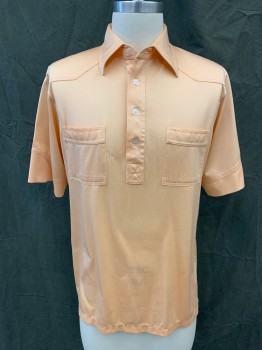 SAHARA, Peach Orange, Polyester, Cotton, Solid, 4 White Square Button, Collar Attached, Short Sleeves, 2 Pockets, Angular - Western Style Yoke