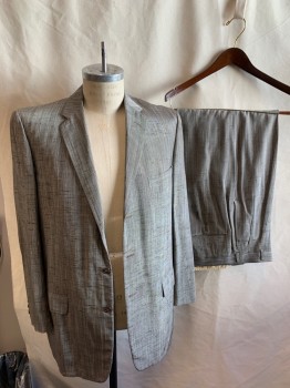 Mens, 1950s Vintage, Suit, Jacket, HAGAN'S, Brown, Silver, Black, Silk, Rayon, 2 Color Weave, Heathered, 32/30, 40R, Slub Texture, Single Breasted, 2 Buttons, 3 Pockets, 2 Pocket Flaps, Notched Lapel, 3 Buttons Cuffs, Back Vent