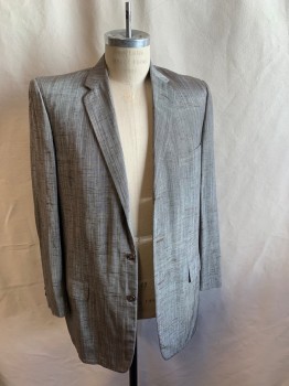 Mens, 1950s Vintage, Suit, Jacket, HAGAN'S, Brown, Silver, Black, Silk, Rayon, 2 Color Weave, Heathered, 32/30, 40R, Slub Texture, Single Breasted, 2 Buttons, 3 Pockets, 2 Pocket Flaps, Notched Lapel, 3 Buttons Cuffs, Back Vent
