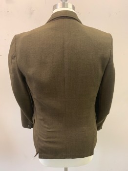 Mens, Blazer/Sport Co, NL, Dk Olive Grn, Wool, Heathered, Solid, 41R, Button Front, 2 Buttons, 3 Pockets, 1 Button Sleeves, Notched Lapel, Double Vent, **Lining Shredding at Shoulders