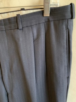 BOULEVARD CLUB, Black, Gray, Wool, Stripes - Pin, Slacks, Zip Front, Open Hem, Pleats, 4 Pockets