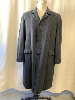 Mens, Coat, ARISTOCRAT, Charcoal Gray, Black, Wool, Tweed, Herringbone, 46, Single Breasted, Collar Attached, Notched Lapel, 2 Flap Pockets, Long Sleeves, Rolled Back 1/2 Cuff