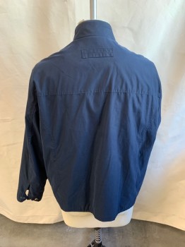 Mens, Casual Jacket, ST. JOHNS BAY, Navy Blue, White, Brown, Polyester, Nylon, Solid, 2XL, Collar Attached W/ Knit Navy with White/brown Horizontal Stripes Inside, Zip Front, 2 Pockets, Long Sleeves, Perforated Navy Lining