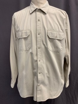 Mens, Casual Shirt, THE TERRITORY AHEAD, Khaki Brown, Cotton, Solid, XL, Collar Attached, Button Front, Long Sleeves, 2 Flap Patch Pockets
