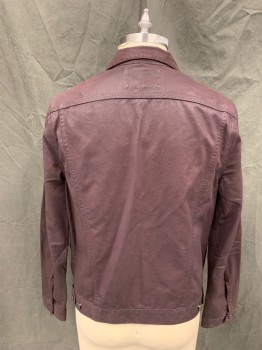 Mens, Jean Jacket, 7 FOR ALL MANKIND, Red Burgundy, Cotton, Solid, XL, Coated, Button Front, Collar Attached, 4 Pockets, Long Sleeves, Button Cuff, Button Tabs at Back Waist