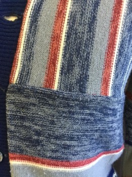 CHESS KING, Navy Blue, Gray, Cream, Rose Pink, Raspberry Pink, Acrylic, Stripes - Horizontal , Stripes - Vertical , Cardigan, Rib Knit Trim Collar Waistband and Cuffs, Little Aged,