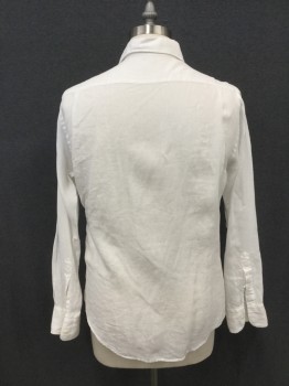 N/L, White, Linen, Solid, Button Front, Collar Attached, Long Sleeves, 1 Pocket