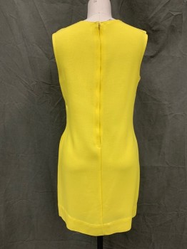 QUEEN'S WAY, Yellow, White, Wool, Cotton, Solid, Yellow with White Beaded Dots, Zip Back, Knee Length, Slight Scoop Neck, Sleeveless,