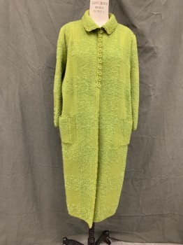 Womens, Coat, SOLT, Lime Green, Mohair, Solid, B 40, Bouclé Grid, Button/Loop Front, Self Braided Trim, 2 Pockets, Button/Loop Sleeve Detail