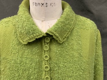 SOLT, Lime Green, Mohair, Solid, Bouclé Grid, Button/Loop Front, Self Braided Trim, 2 Pockets, Button/Loop Sleeve Detail