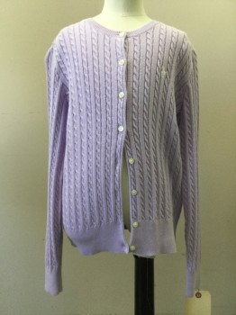 POLO RL, Lavender Purple, Cotton, Cable Knit, Button Front,