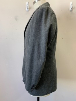 SIAM COSTUMES MTO, Gray, Black, Wool, Herringbone, Single Breasted, 3 Buttons,  Notched Lapel, 3 Pockets,