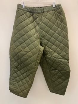 KL, Olive Green, Polyester, Solid, Elastic Waist Band, Quilted Fabric, Side Velcro Opening, Bottom Velcro Patch