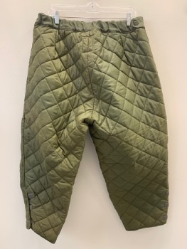 Mens, Sci-Fi/Fantasy Pants, KL, Olive Green, Polyester, Solid, 34/25, Elastic Waist Band, Quilted Fabric, Side Velcro Opening, Bottom Velcro Patch