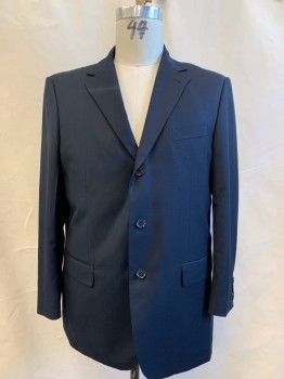 Vincenzi, Midnight Blue, Wool, Solid, Single Breasted, 3 Buttons,  Notched Lapel, 3 Pockets,