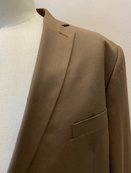 Mens, Suit, Jacket, CARLO LUSSO, Lt Brown, Polyester, Rayon, Solid, 44/34, 54XL, Single Breasted, 2 Buttons, Notched Lapel, 3 Pockets, 2 Back Vents