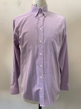 Mens, Casual Shirt, Stafford, Lavender Purple, Cotton, Solid, 34-35, 15.5, L/S, Button Front, Collar Attached, Chest Pocket
