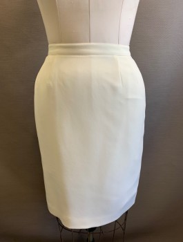 N/L, Cream, Polyester, Acetate, Solid, Crepe, Pencil Skirt, Knee Length, 1" Wide Waistband, Darts at Waist, CB Zipper