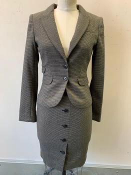H&M, Tobacco Brown, Black, Gray, Polyester, Viscose, Houndstooth, Fitted, Peaked Lapel, 2 Buttons, 3 Pockets, Padded Shoulders