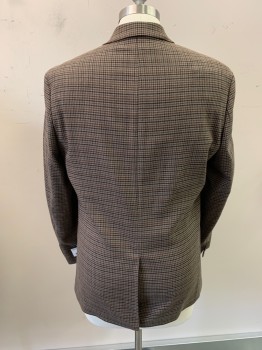 Mens, Sportcoat/Blazer, RLL RALPH LAUREN, Brown, Dk Beige, Multi-color, Polyester, Viscose, Houndstooth, Plaid, 40R, Single Breasted, 2 Buttons, Notched Lapel, 3 Pockets,