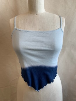 Womens, Top, PARIS BLUES, Lt Blue, Navy Blue, Cotton, Ombre, L, Handkerchief Top with Spaghetti Straps And Tie Back, Pointed Hem with Serged Edge