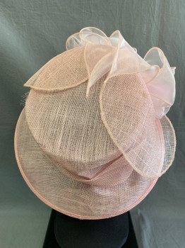 Womens, Hat , JUNE'S YOUNG, Pink, Buckram, Synthetic, 7 1/8, Ribbon Flower, Buckrum Fraying On Crown See Detail Photo,