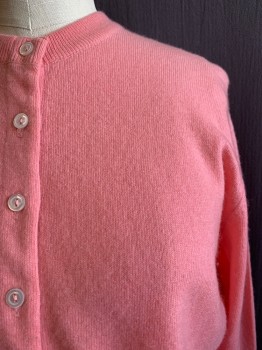 Womens, Sweater, I. MAGNIN BALLANTYNE, Pink, Cashmere, Solid, B36, CARDIGAN, Round Neck, Button Front