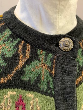 CHICO'S DESIGN, Black, Sage Green, Red Burgundy, Beige, Brown, Acrylic, Cotton, Abstract , Stripes - Horizontal , Cardigan, Chenille Knit, Gold Embossed Buttons, Round Neck