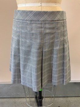 Womens, Skirt, Mini, UNIQLO, White, Gray, Black, Lt Blue, Polyester, Rayon, Plaid, M, Zip Back, Pleated Front