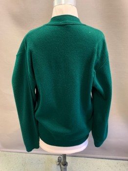 Childrens, Sweater, CARRAL, Dk Green, Wool, Solid, 16, V-N, Button Front, 2 Pockets, Red, White, And Blue Patch "Vision, Knowledge, Integrity"