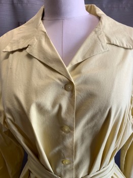 Womens, Shirt, NO LABEL, Yellow, Cotton, Solid, B48, L/S, Button Front, C.A., with Matching Waist Belt