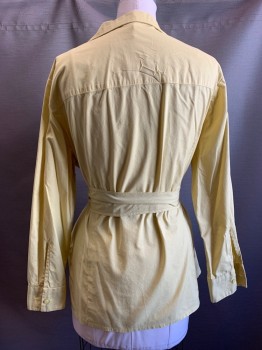 Womens, Shirt, NO LABEL, Yellow, Cotton, Solid, B48, L/S, Button Front, C.A., with Matching Waist Belt